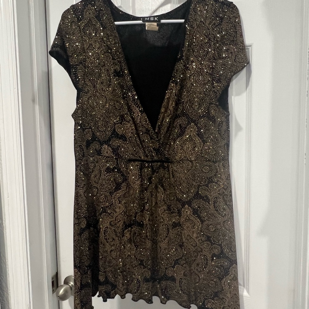 Women's Black and Gold Paisley Blouse MSK